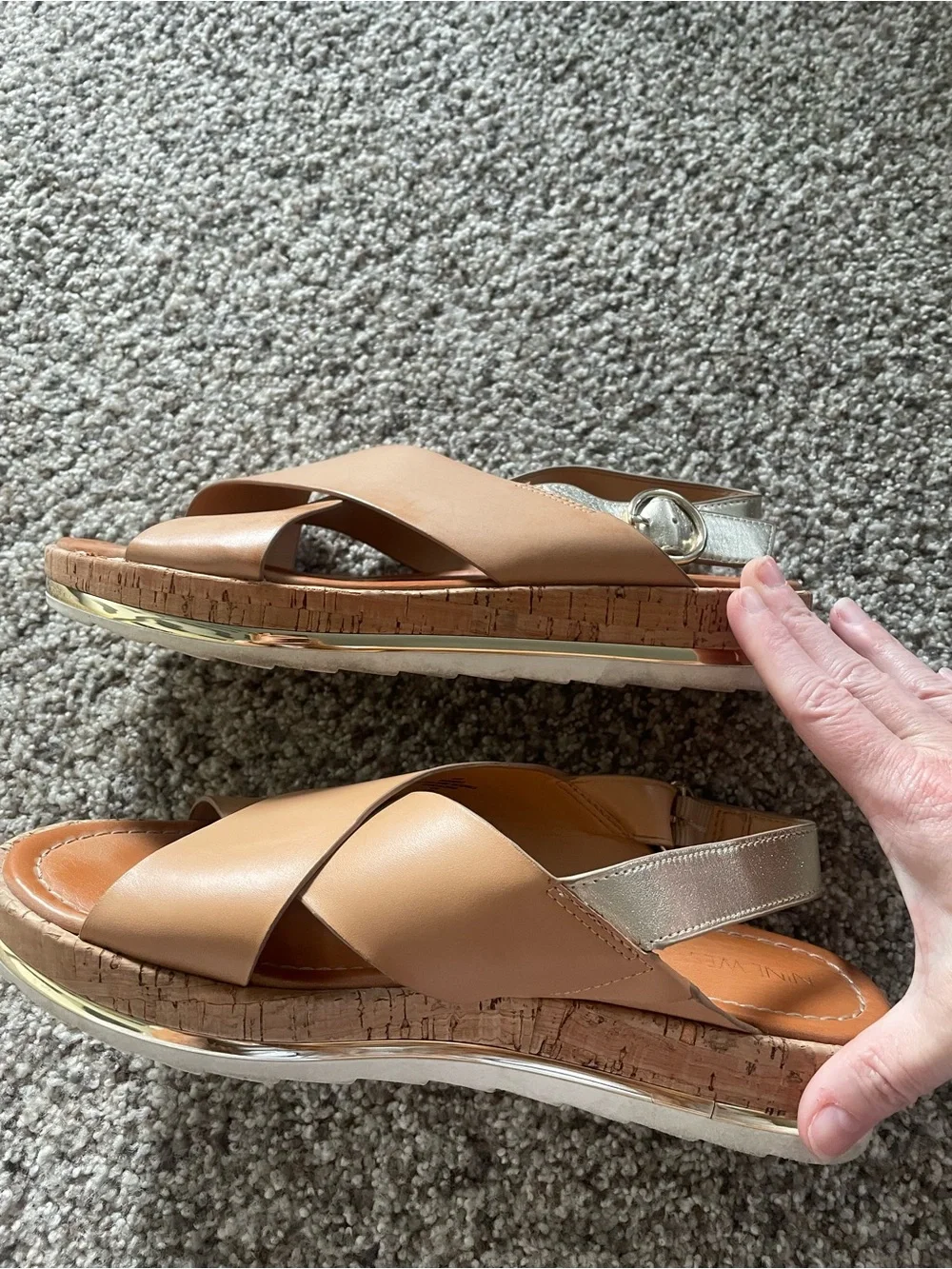 Nine West Tan Cross-Strap Wedge Sandals-Angie